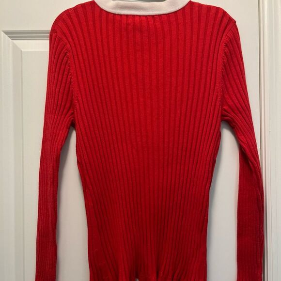 Cable & Gauge Cardigan Sweater X-Large Red/White EUC Lots of Stretch - Picture 4 of 10